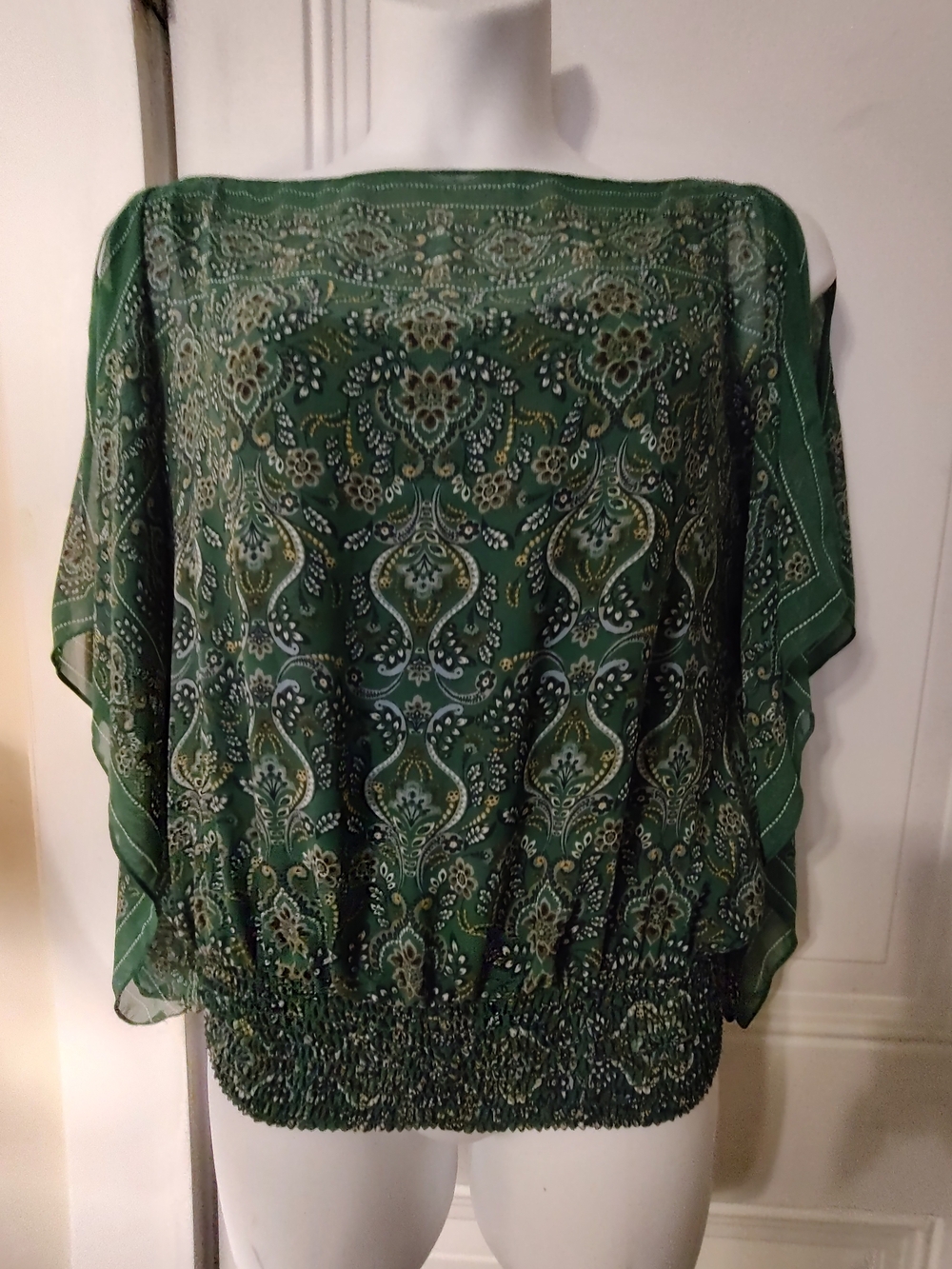 Max Studio Emerald Green Paisley Dolman Blouse